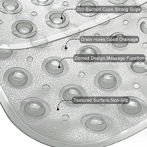 Linoows Bathtub and Shower Mats, Extra Long Non-Slip Bath Tub Mat 39 x 16 Inch, Machine Washable Bathmat with Suction Cups & Drain Holes for Bathroom Floor, Clear Grey - Image 2