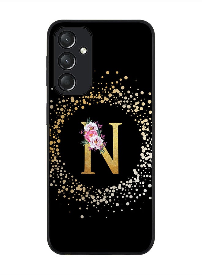 Stylizedd Rugged Black edge case for Samsung Galaxy A05s, Slim fit Thin Cover- Custom Monogram Initial Letter Floral Pattern Alphabet- N (Black) - Image 1