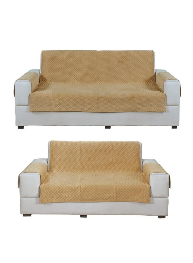 Nendle Latest Quilted Velvet Universal Protector Sofa Cover 3 Seater and 2 Seater|Sofa Cover L Shape 5 Seater Velvet for Living Room with Handle Cover (Golden, Pack of 2) - Image 1
