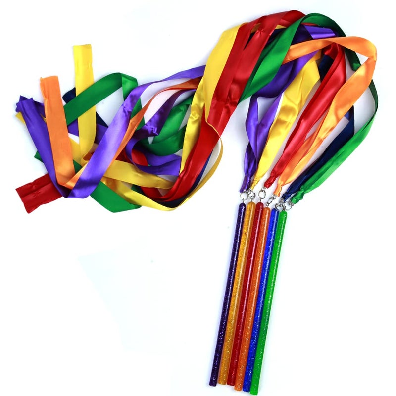 GSI Multicolor Sparkling Gymnastic Ribbon Wands [6 Pack] with 9 inch Stick and 1 Meter Ribbon for Gym, Training, Circus, Dance, Baton Twirling, Dancing Streamers (Pack of 6) - Image 1