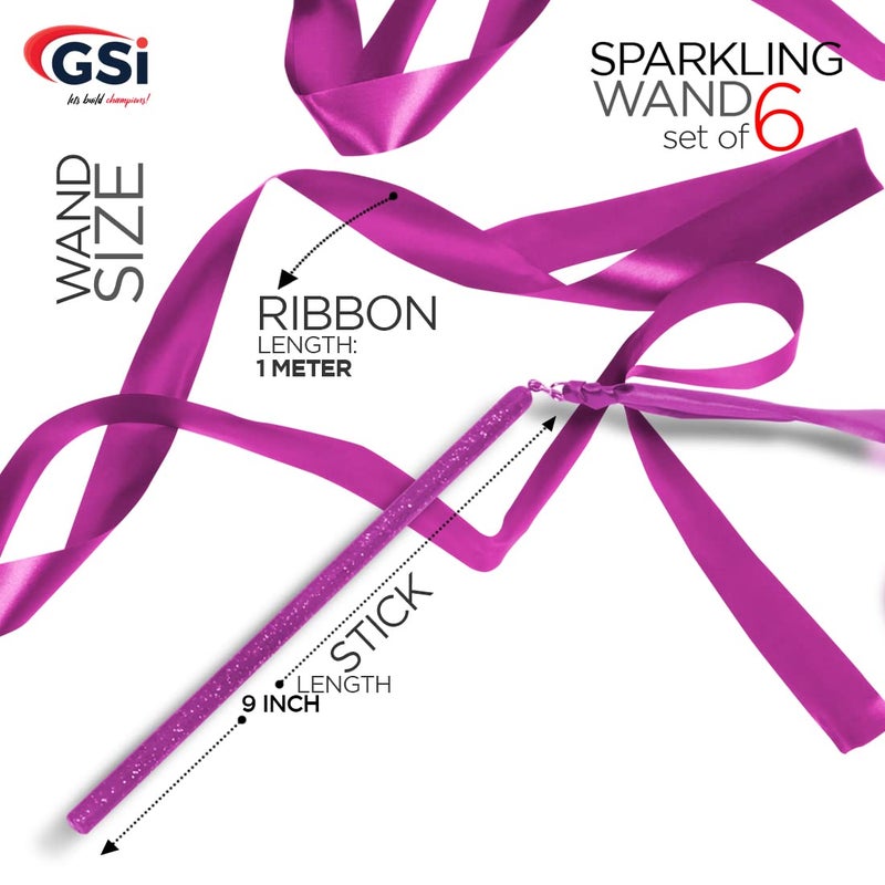 GSI Multicolor Sparkling Gymnastic Ribbon Wands [6 Pack] with 9 inch Stick and 1 Meter Ribbon for Gym, Training, Circus, Dance, Baton Twirling, Dancing Streamers (Pack of 6) - Image 3