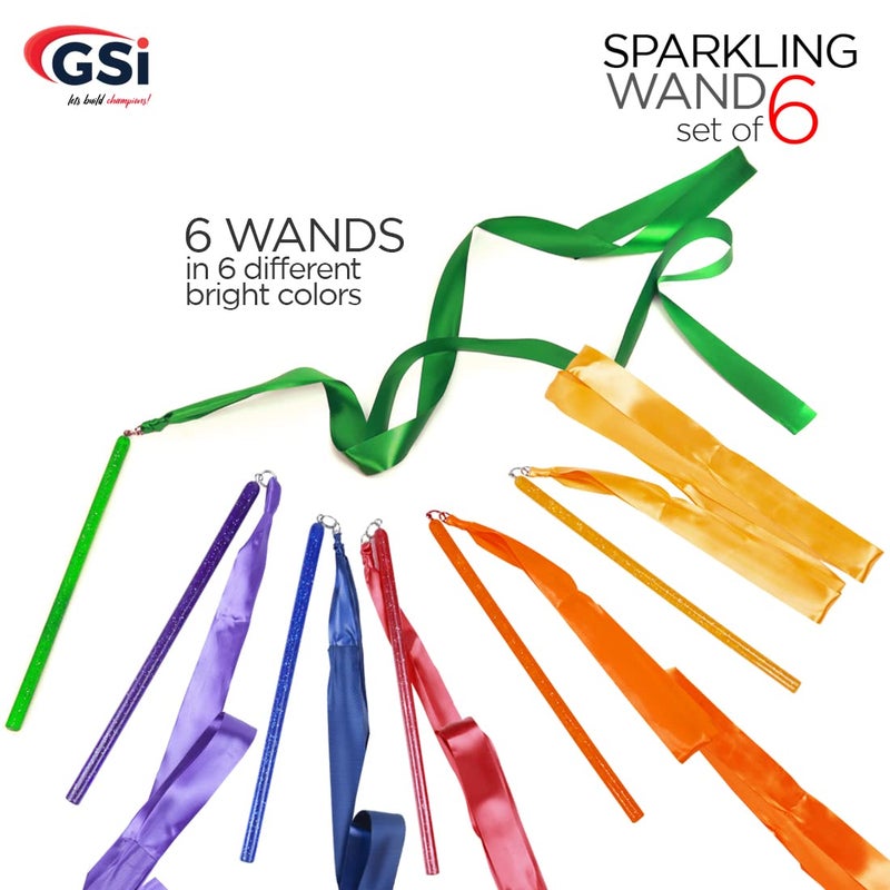 GSI Multicolor Sparkling Gymnastic Ribbon Wands [6 Pack] with 9 inch Stick and 1 Meter Ribbon for Gym, Training, Circus, Dance, Baton Twirling, Dancing Streamers (Pack of 6) - Image 4