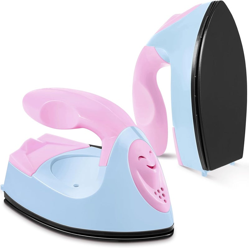 Honoson Mini Craft Iron Mini Heat Press Small Iron Portable Handy Tiny Flatiron with Charging Base Accessories for Fuse Beads Patch DIY T-shirts heat Transfer Vinyl Projects(Light Pink, Light Blue) - Image 1