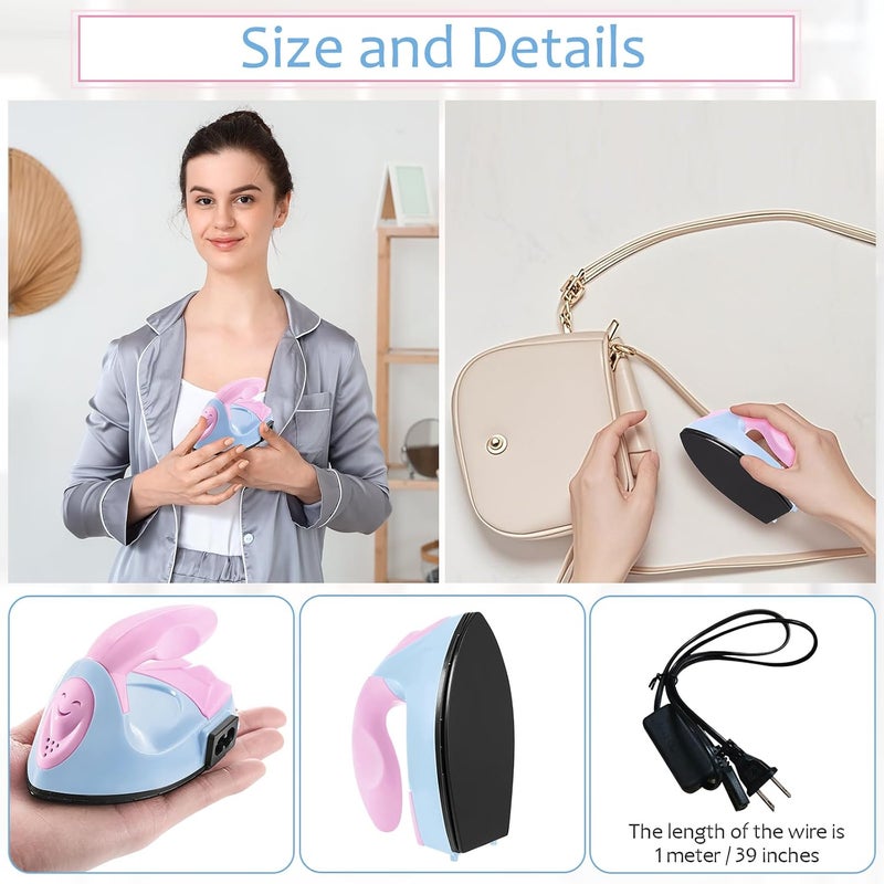 Honoson Mini Craft Iron Mini Heat Press Small Iron Portable Handy Tiny Flatiron with Charging Base Accessories for Fuse Beads Patch DIY T-shirts heat Transfer Vinyl Projects(Light Pink, Light Blue) - Image 4