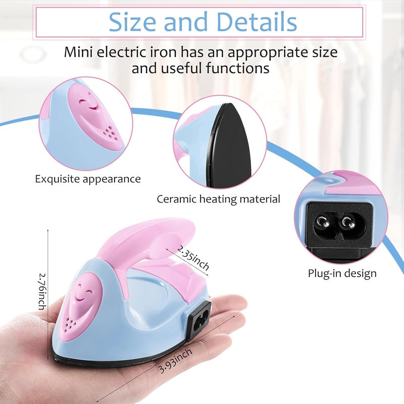 Honoson Mini Craft Iron Mini Heat Press Small Iron Portable Handy Tiny Flatiron with Charging Base Accessories for Fuse Beads Patch DIY T-shirts heat Transfer Vinyl Projects(Light Pink, Light Blue) - Image 2