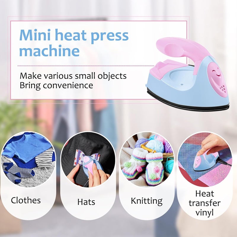 Honoson Mini Craft Iron Mini Heat Press Small Iron Portable Handy Tiny Flatiron with Charging Base Accessories for Fuse Beads Patch DIY T-shirts heat Transfer Vinyl Projects(Light Pink, Light Blue) - Image 5