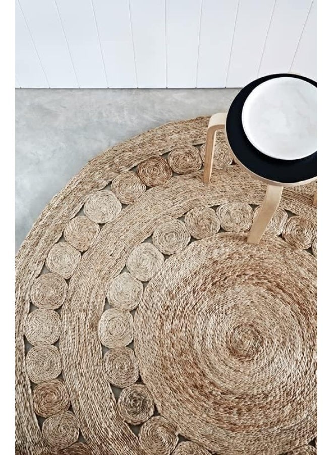 HANDPICKED FURNITURE Jute Wool And Cotton Beige Round Carpet Ultra Soft Area Carpets For Bed Room Living Room And Dining Room Anti-Slip Floor Carpets Easy To Clean Made In Turkey - Image 4
