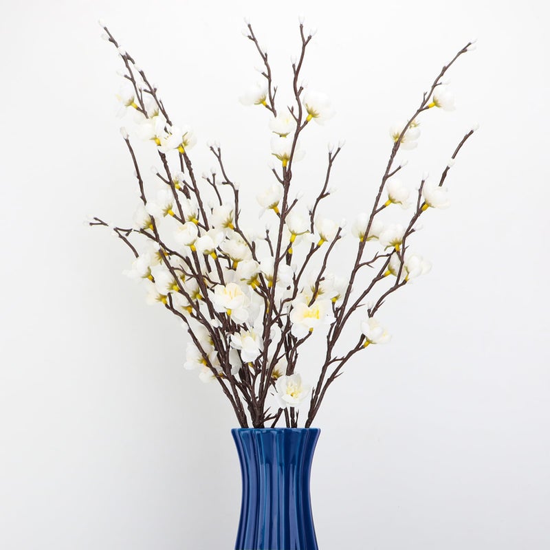 LGEGE مجموعة 6 قطع من زهور البرقوق الأبيض الاصطناعية - باقة زهور للتزيين في المنزل والمطبخ والمكتب والفندق - مركز الزينة - إكليل - تنسيق زهور