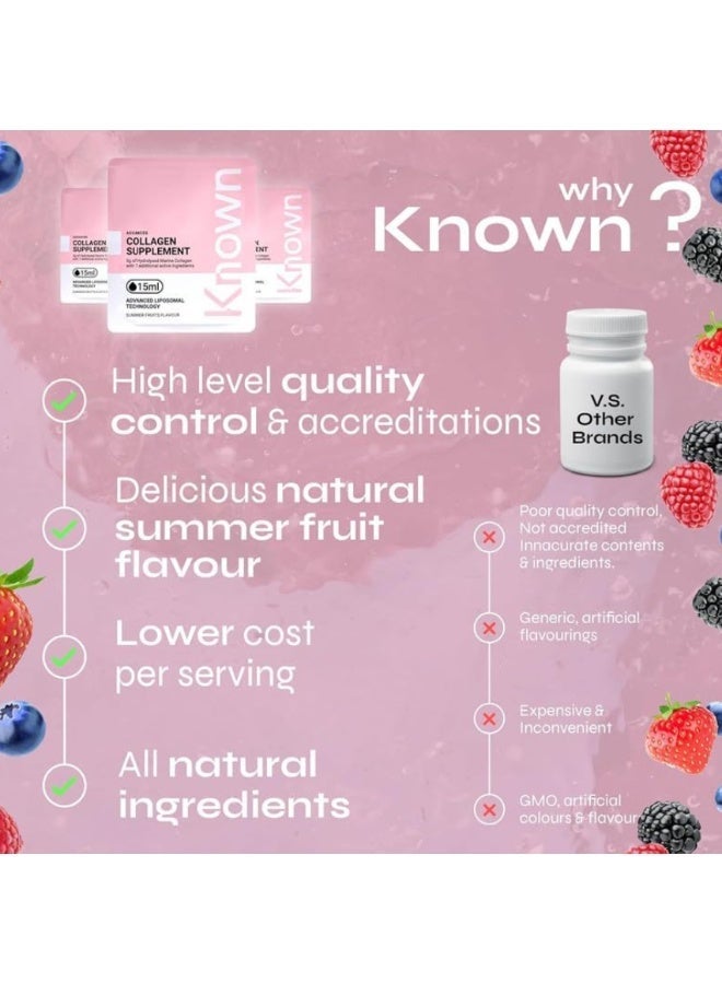 Known Advanced Hydrolysed Marine Collagen Liquid – 5000 mg Collagen, Vitamin A & C – Skin, Hair & Nail Support – Summer Fruits Flavour – 210 ml Bottle, 3rd Party Tested - Image 3