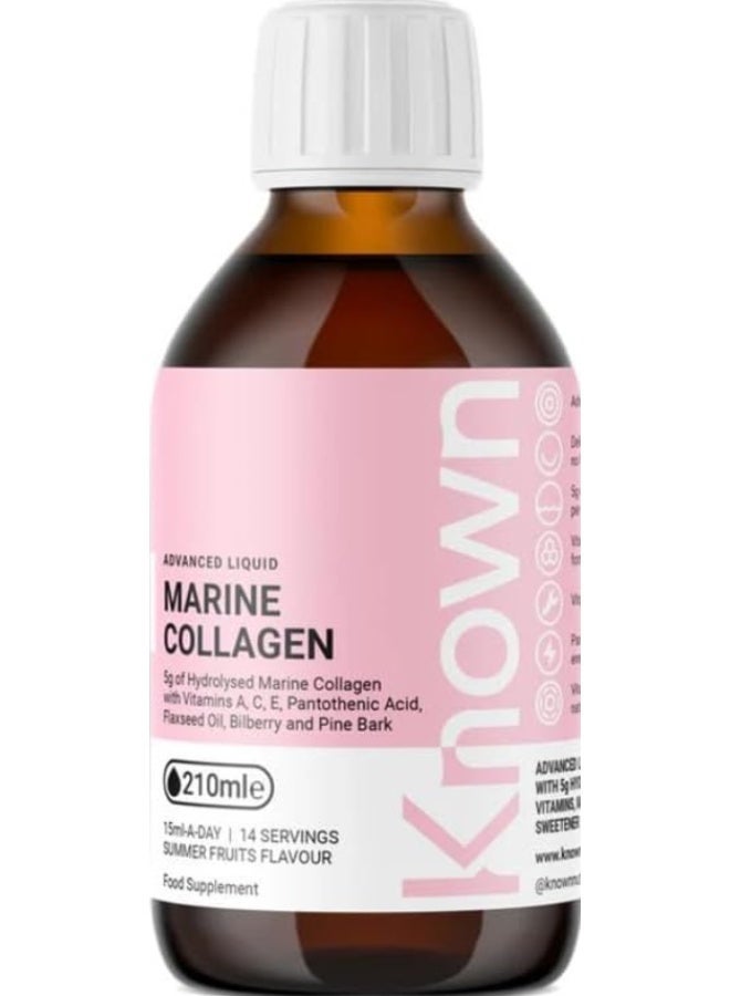 Known Advanced Hydrolysed Marine Collagen Liquid – 5000 mg Collagen, Vitamin A & C – Skin, Hair & Nail Support – Summer Fruits Flavour – 210 ml Bottle, 3rd Party Tested - Image 1