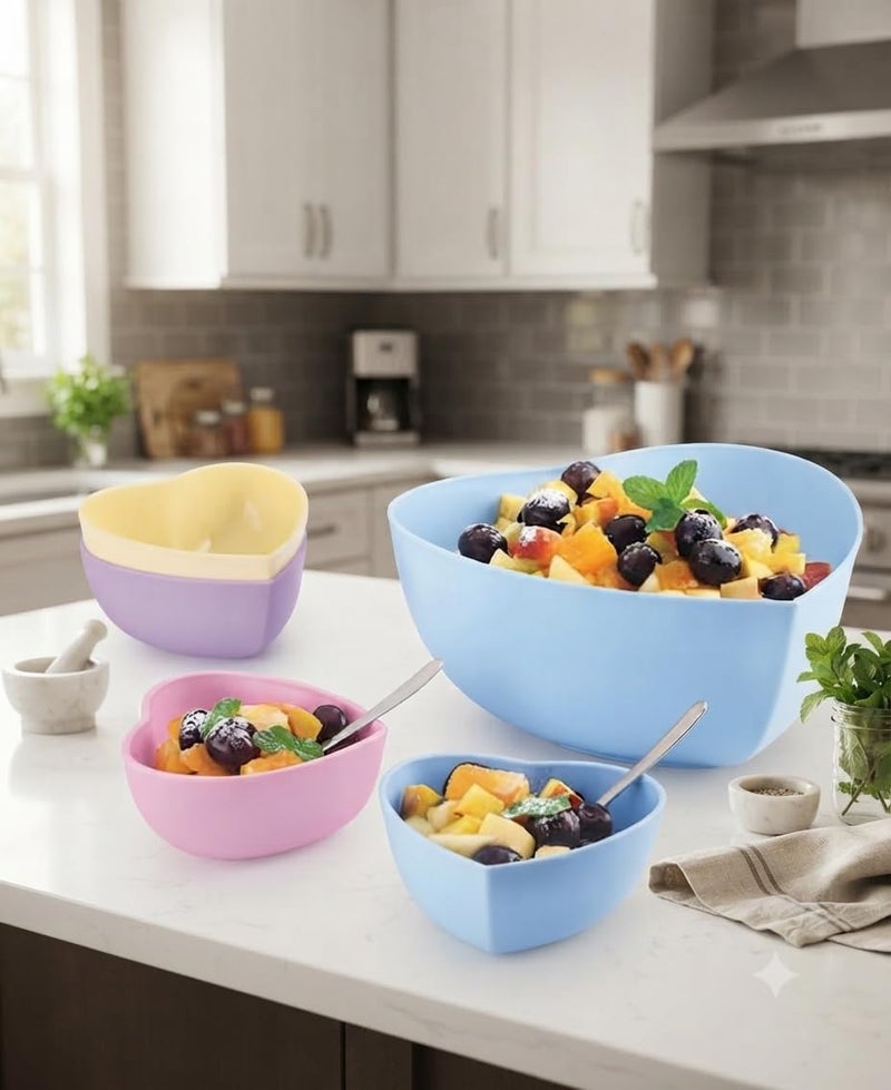 Generic Heart‑Shaped 5‑Piece BPA‑Free Plastic Bowl Set – Multicolour - Image 2