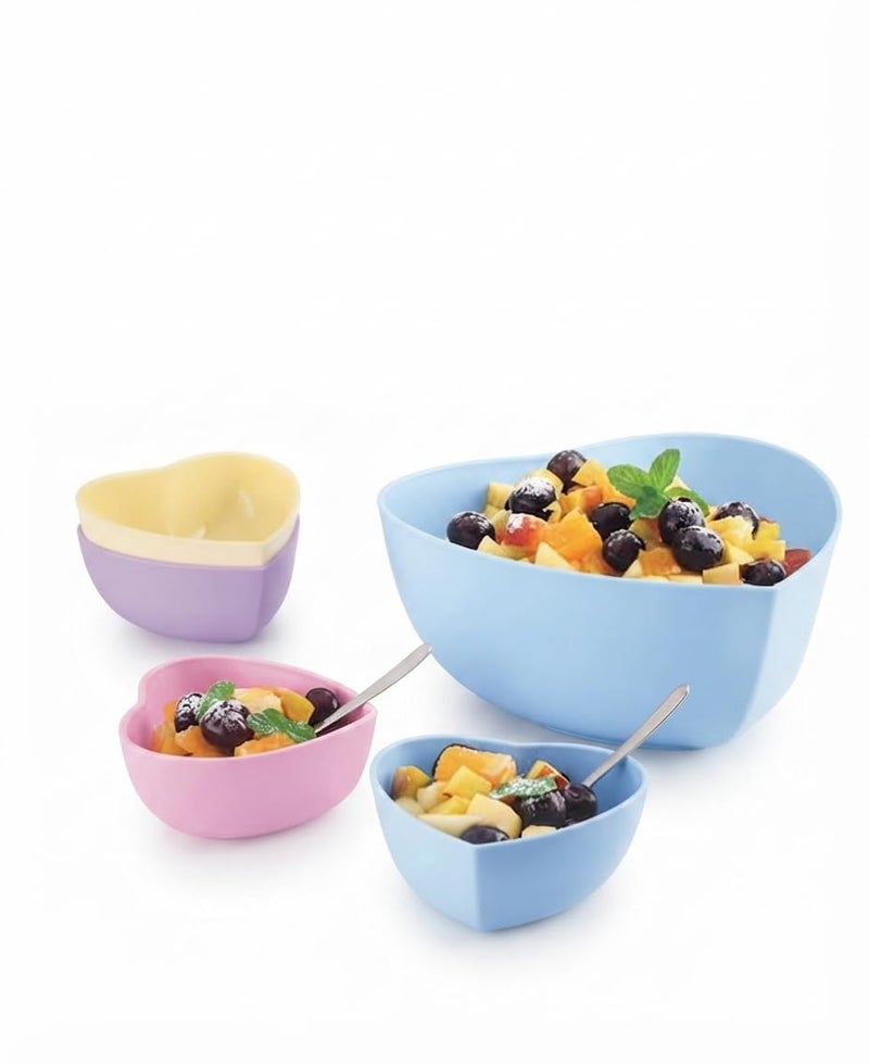 Generic Heart‑Shaped 5‑Piece BPA‑Free Plastic Bowl Set – Multicolour - Image 1