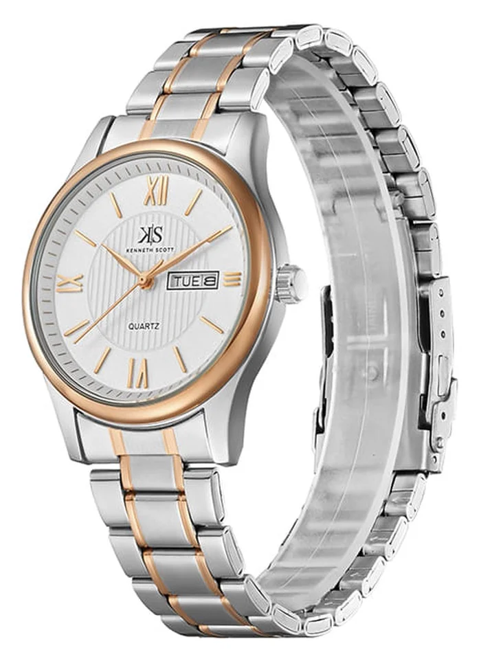 KENNETH SCOTT Kenneth Scott K23029-KBKW Men's Analog Display Watch & Stainless Steel Strap Rose Gold