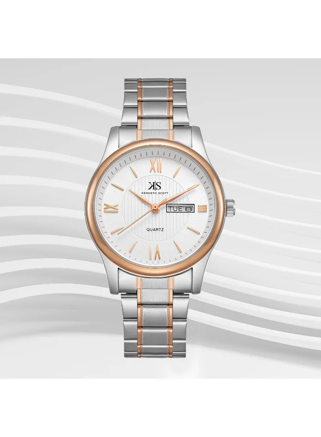 KENNETH SCOTT Men's Analog Display Watch With Rose Gold Stainless Steel Strap - K23029-KBKW