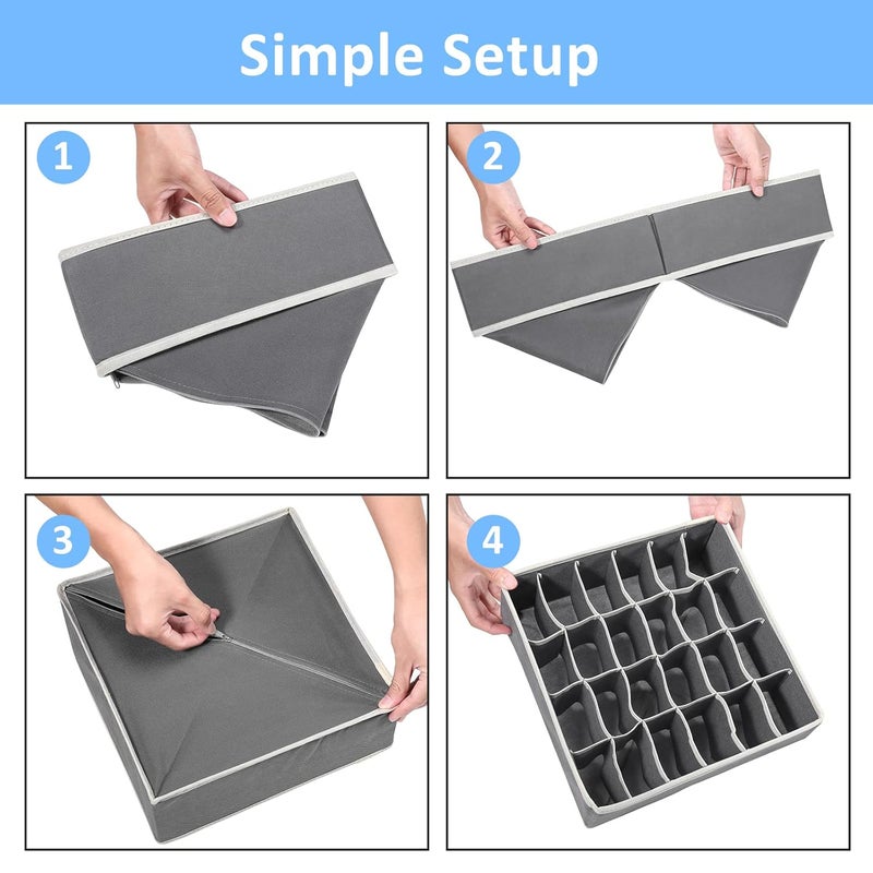 MIAPPI HOME FURNISHINGS 4 Pc Fabric Foldable Closet Drawer Dividers Dresser Cabinet Storage Box Basket Bins Rack Shelves Wardrobe Organizer for ClothesLingerie Underwear Undergarments Bra PantiesSocks TieGrey - Image 4
