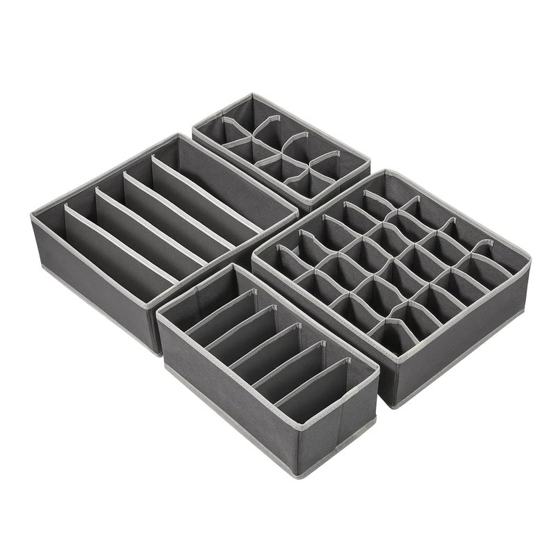 MIAPPI HOME FURNISHINGS 4 Pc Fabric Foldable Closet Drawer Dividers Dresser Cabinet Storage Box Basket Bins Rack Shelves Wardrobe Organizer for ClothesLingerie Underwear Undergarments Bra PantiesSocks TieGrey - Image 5