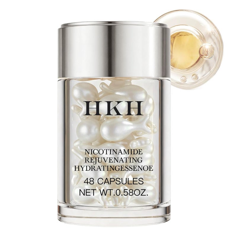 HKH Niacinamide Serum Capsules for Face â€“ Anti Aging Skincare Dark Spot Remover Hydrating with Hyaluronic Acid & Vitamin E Smoothing and Firming Wrinkles and Fine lines - Travel Portable (48 ct) - Image 1