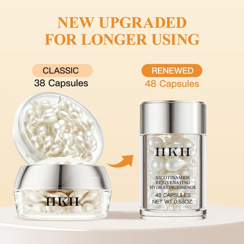 HKH Niacinamide Serum Capsules for Face â€“ Anti Aging Skincare Dark Spot Remover Hydrating with Hyaluronic Acid & Vitamin E Smoothing and Firming Wrinkles and Fine lines - Travel Portable (48 ct) - Image 2