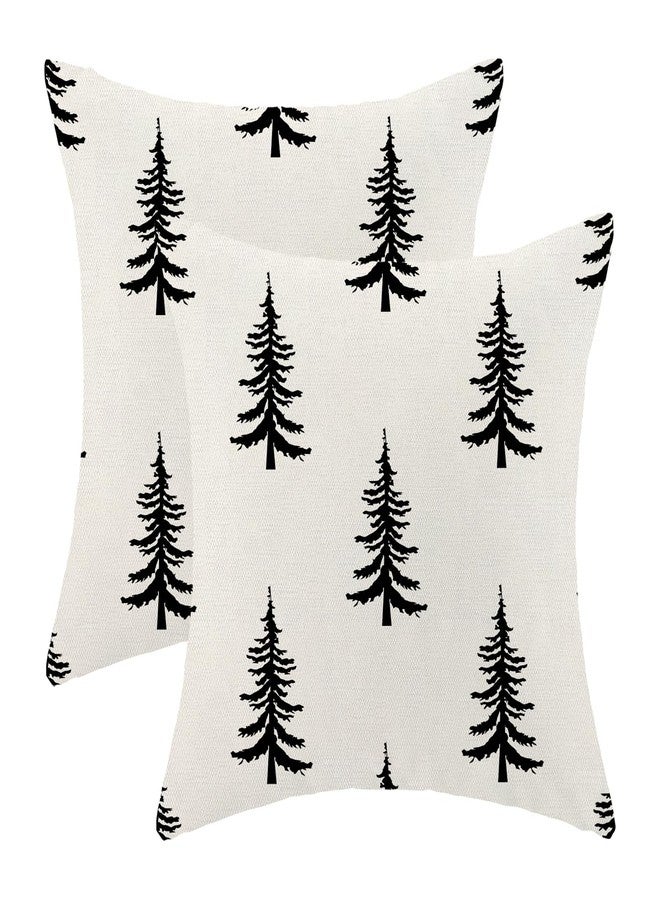 CXMEIFLY Christmas Pillow Covers 18x18 Inch Set of 2 Cream Black Christmas Tree Decor Throw Pillows Winter Xmas Holiday Outdoor Cushion Cases for Couch Bed Decorations - Image 1