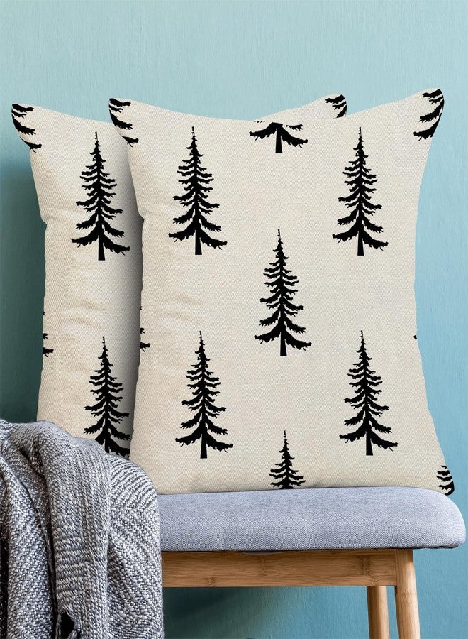CXMEIFLY Christmas Pillow Covers 18x18 Inch Set of 2 Cream Black Christmas Tree Decor Throw Pillows Winter Xmas Holiday Outdoor Cushion Cases for Couch Bed Decorations - Image 2