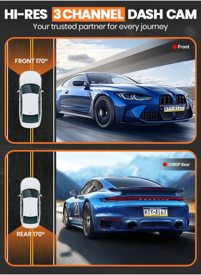 RFAQK 4K Dash Cam 3 Channel Dash Cam Front Rear And Interior Dash Cam Car Camera  - Image 5