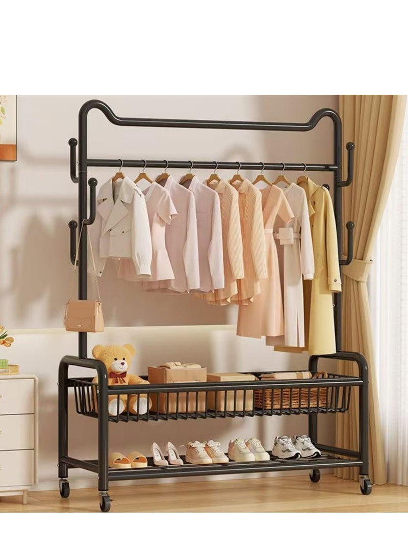 Rolling Garment Rack with Storage Basket, Metal Clothing Stand with Wheels, Sturdy Metal Frame, Adjustable Rod, Space-Saving Design, black - Image 1