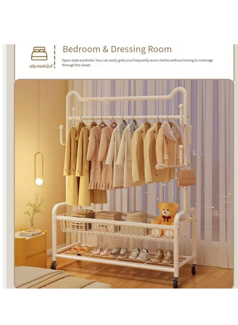 Rolling Garment Rack with Storage Basket, Metal Clothing Stand with Wheels, Sturdy Metal Frame, Adjustable Rod, Space-Saving Design, black - Image 2