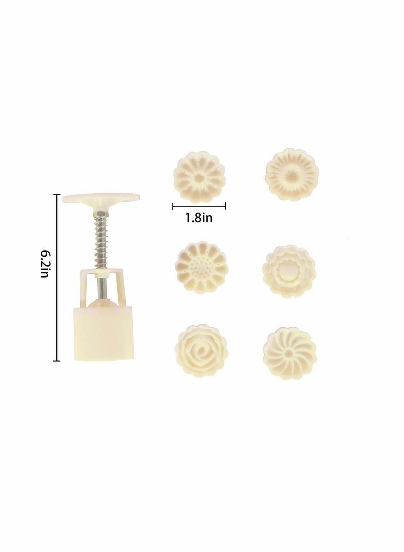 Flower Moon Cake Mold Hand Pressure Mould, Mid Autumn Festival DIY Hand Press Cookie Cutter Dessert Pastry Decoration Tool Moon cake Maker 6pcs (1.8 x 6.2 inch) - Image 2
