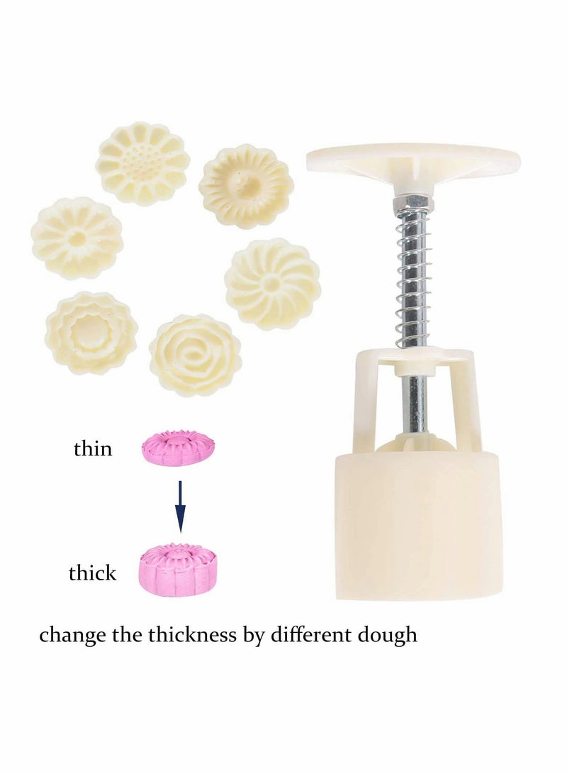 Flower Moon Cake Mold Hand Pressure Mould, Mid Autumn Festival DIY Hand Press Cookie Cutter Dessert Pastry Decoration Tool Moon cake Maker 6pcs (1.8 x 6.2 inch) - Image 5