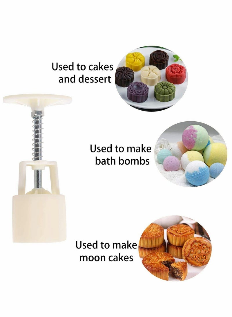 Flower Moon Cake Mold Hand Pressure Mould, Mid Autumn Festival DIY Hand Press Cookie Cutter Dessert Pastry Decoration Tool Moon cake Maker 6pcs (1.8 x 6.2 inch) - Image 3