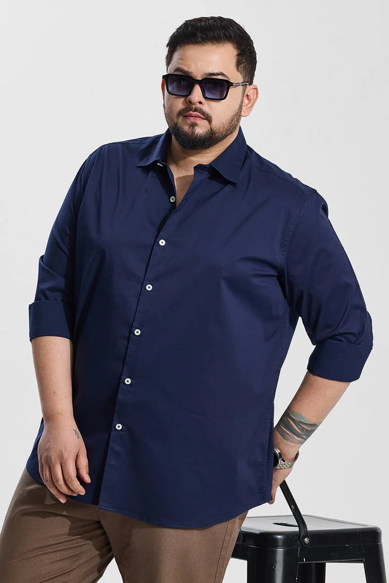 سنيتش قميص مقاس كبير أزرق داكن بقصة عادية