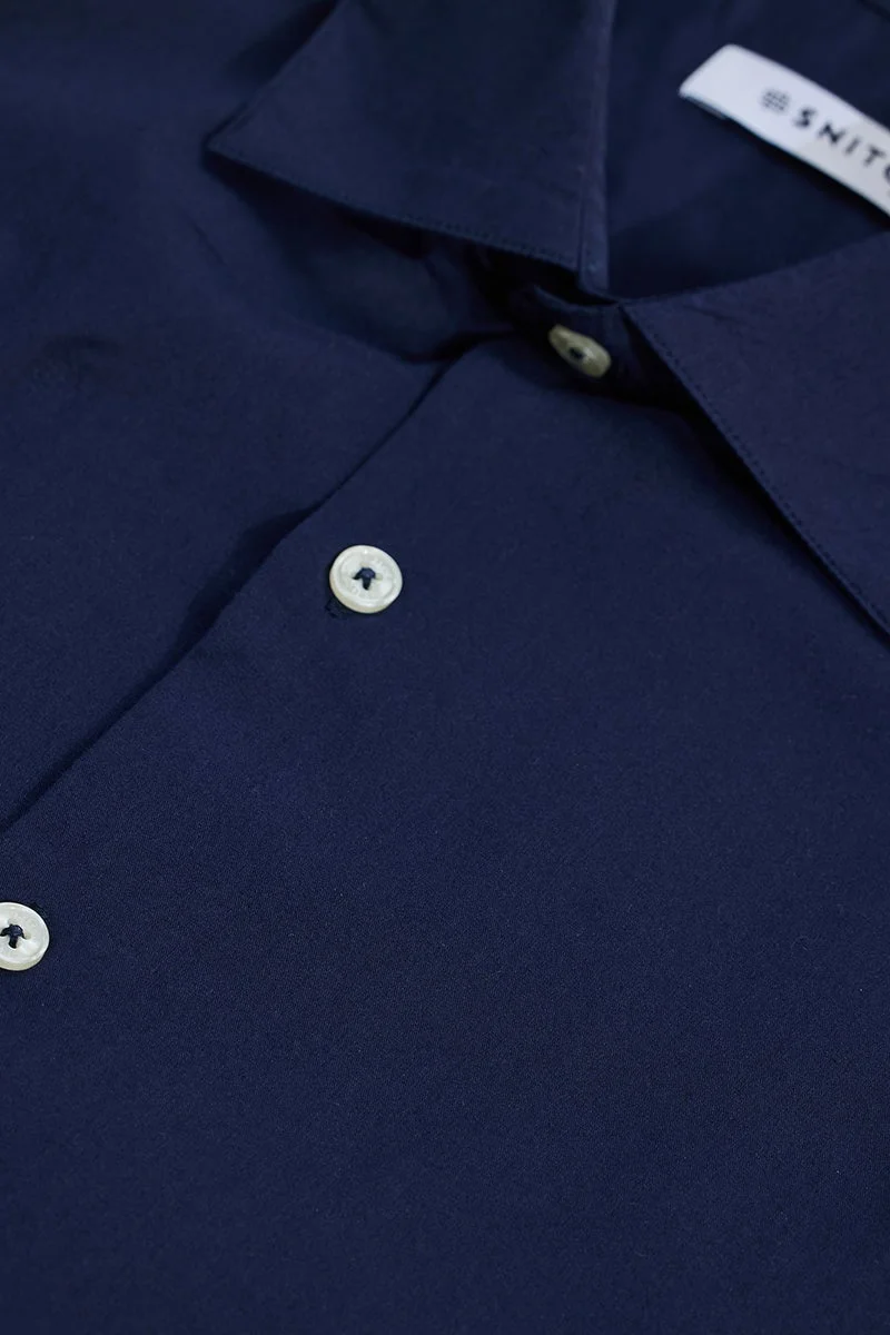 سنيتش قميص مقاس كبير أزرق داكن بقصة عادية