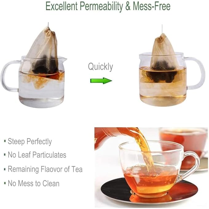 أكس سبرينج أكياس فلتر شاي للاستخدام مرة واحدة، 300 قطعة، لون خشبي، 8×10 سم، منقوع شاي ورقي طبيعي غير مبيض، أكياس قابلة للتحلل الحيوي برباط لأوراق الشاي السائبة والأعشاب والتوابل، ملحقات شاي صديقة للبيئة - Image 4