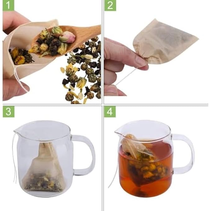 أكس سبرينج أكياس فلتر شاي للاستخدام مرة واحدة، 300 قطعة، لون خشبي، 8×10 سم، منقوع شاي ورقي طبيعي غير مبيض، أكياس قابلة للتحلل الحيوي برباط لأوراق الشاي السائبة والأعشاب والتوابل، ملحقات شاي صديقة للبيئة - Image 5