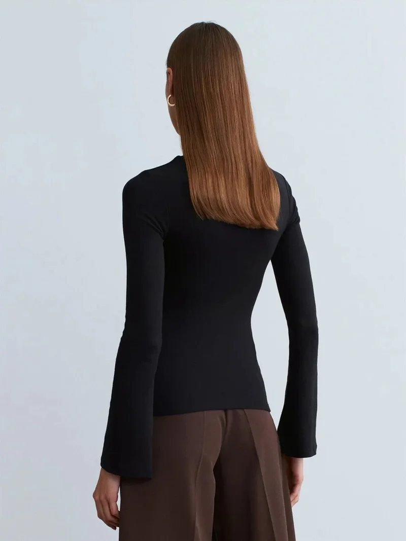 Dilvin DILVIN Slim Fit Long Sleeve Crew Neck Blouse