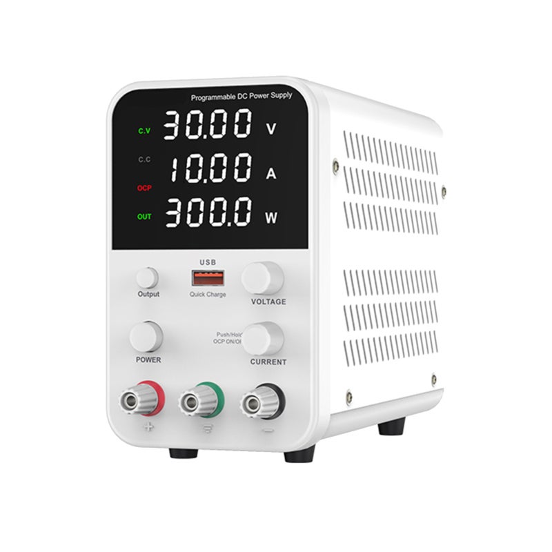 Variable DC Power Supply: 30V 10A White, Settable Voltage & Current, LED Display - Safe Protections, USB Fast Charging for Laboratory, Repair, Scientific Research - Image 1