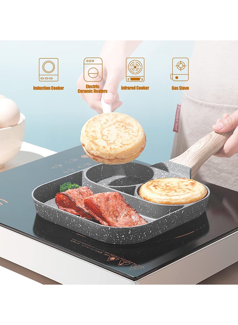 طاسة بيض من الالومنيوم بتصميم 3 فتحات غير لاصقة متعددة الوظائف لبوتاجاز الحث والغاز للبيض المقلي والبان كيك والهامبرجر والاومليت والفطار - Image 2