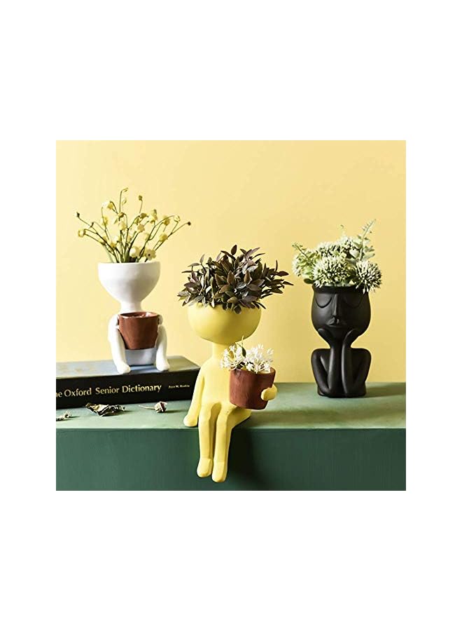 The Bros Flower Pot, Head Vase Face Planter Resin Small Plant Pot, Indoor Succulent Planter, Cute Plants Flower Pot Adorable Planter for Home Office Decor,A-White - Image 2