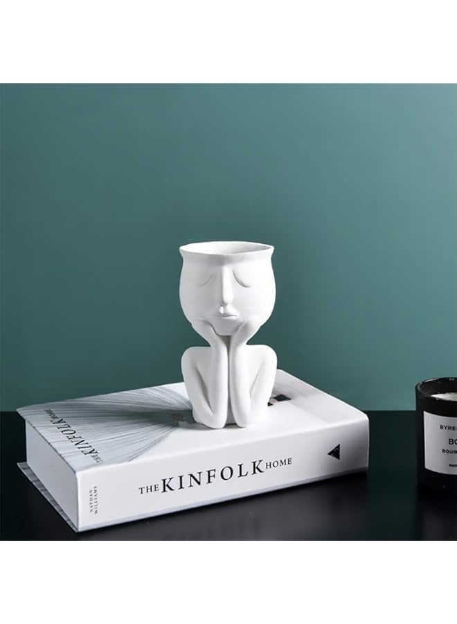 The Bros Flower Pot, Head Vase Face Planter Resin Small Plant Pot, Indoor Succulent Planter, Cute Plants Flower Pot Adorable Planter for Home Office Decor,A-White - Image 1