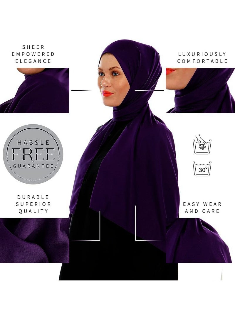 Deep Purple Chiffon Hijab for Women – Lightweight, Non-Slip, Breathable Headscarf | 28 x 72 Inches | Stylish & Elegant Scarf for Muslim Women | Ideal for Daily Wear & Special Occasions - Image 2