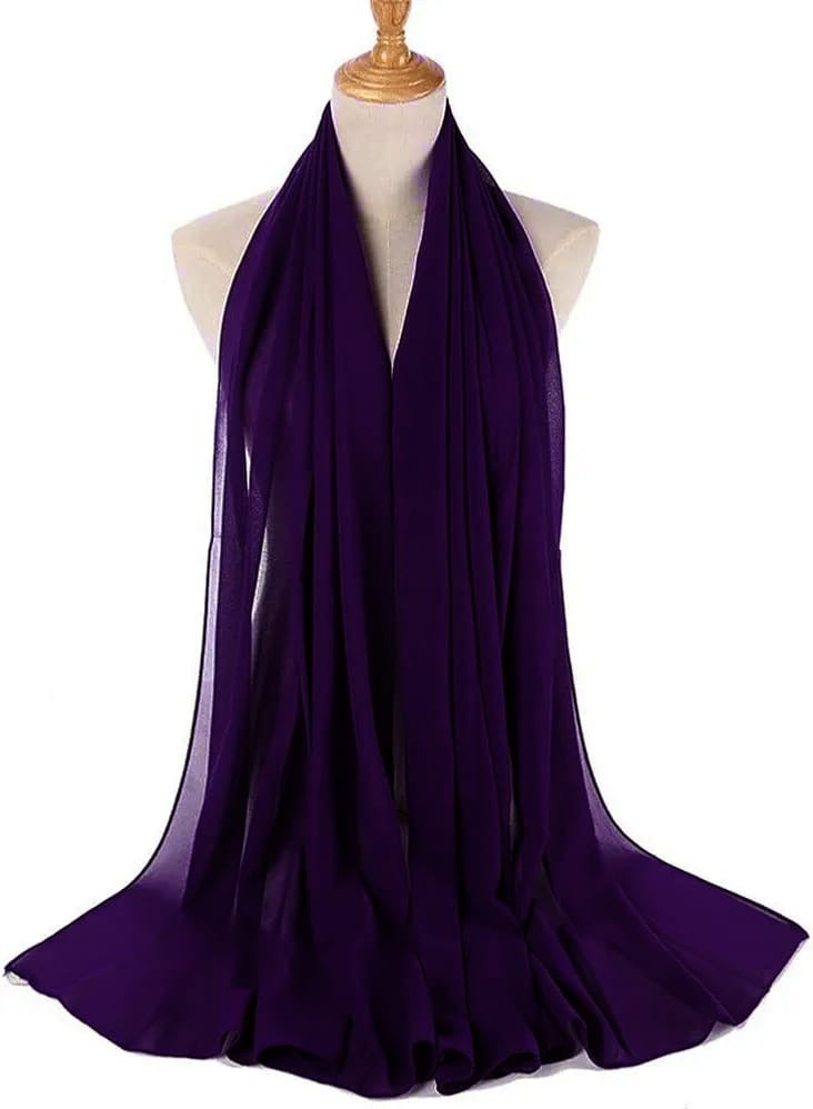 Deep Purple Chiffon Hijab for Women – Lightweight, Non-Slip, Breathable Headscarf | 28 x 72 Inches | Stylish & Elegant Scarf for Muslim Women | Ideal for Daily Wear & Special Occasions - Image 4
