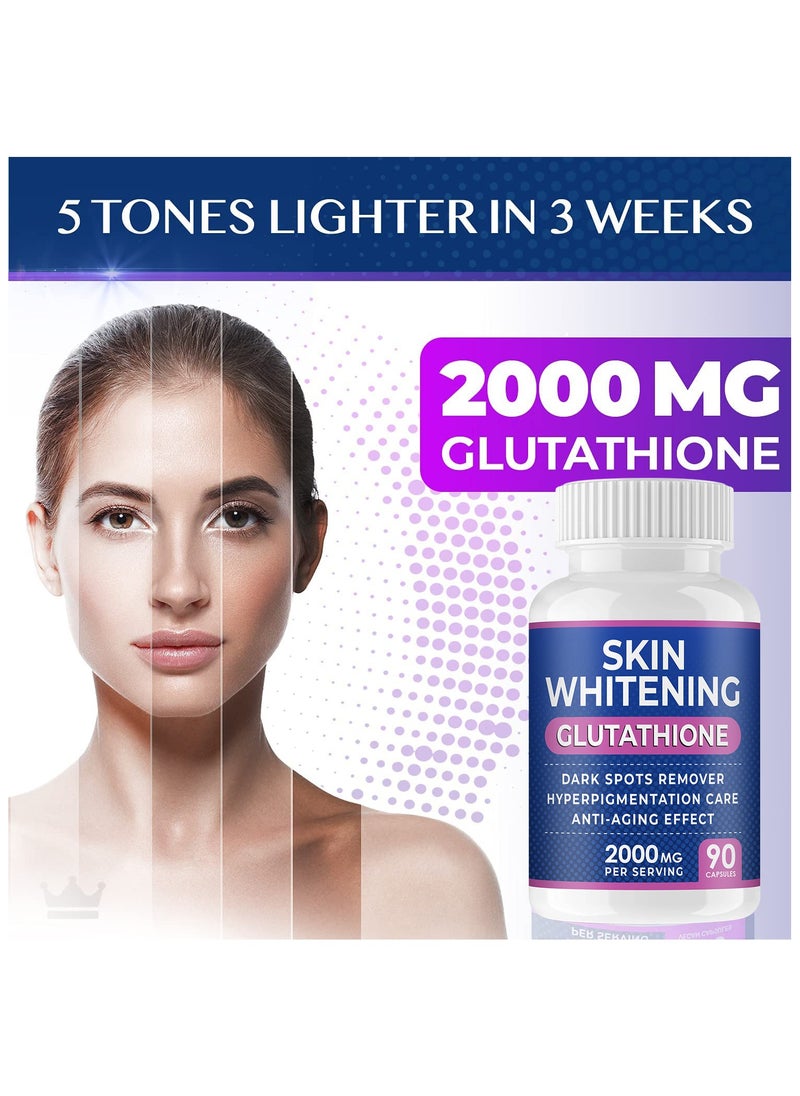 SKIN WHITENING - Glutathione Whitening Pills – 90 Capsules, 2000mg | Skin Lightening Supplement for Dark Spots, Melasma & Acne Scars | Antioxidant-Rich Anti-Aging Formula, Vegan & Non-GMO - Image 1
