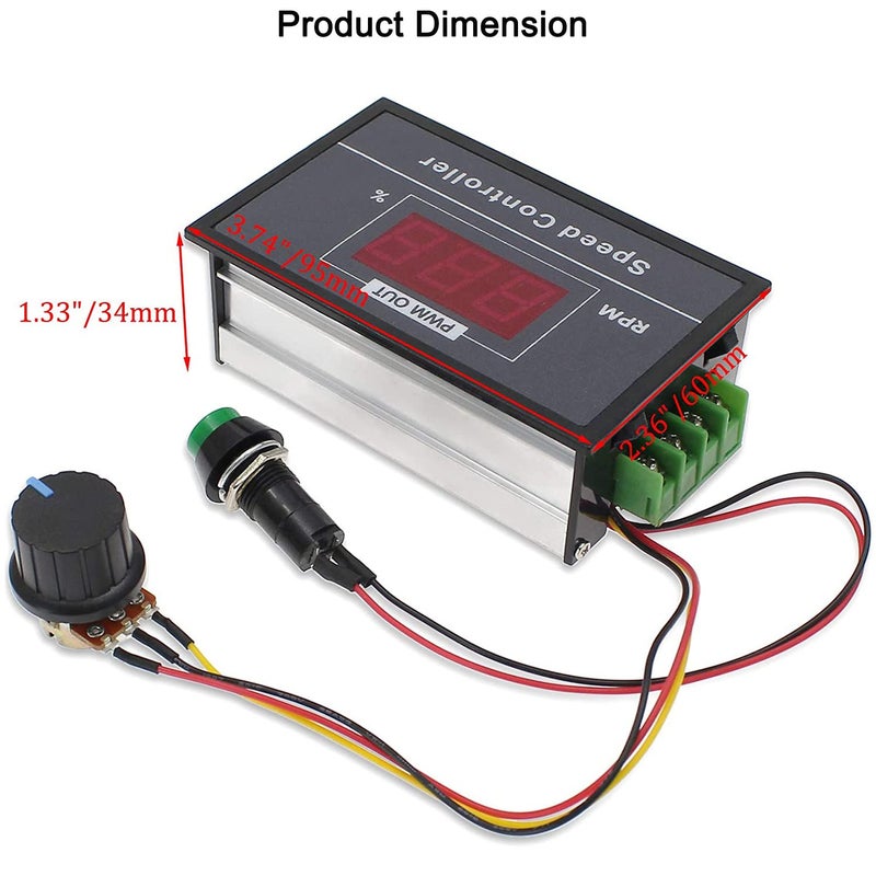 Greluma جريلوما قطعة واحدة، تحكم في سرعة محرك PWM قابل للتعديل بجهد DC 6-60V 12V 24V 36V 48V 30A، مع شاشة رقمية ومفتاح بدء/إيقاف - Image 5