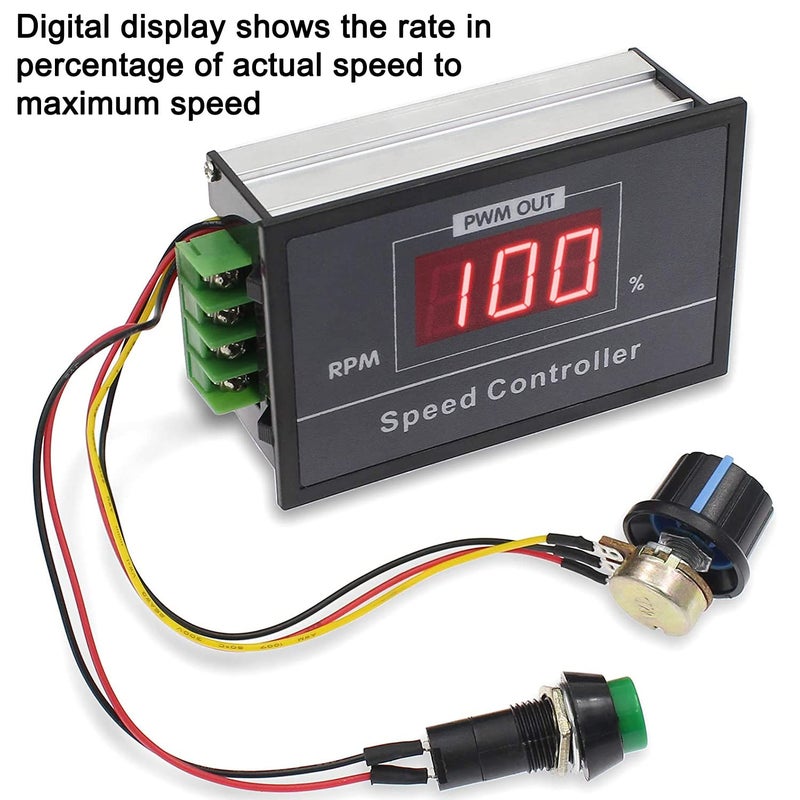 Greluma جريلوما قطعة واحدة، تحكم في سرعة محرك PWM قابل للتعديل بجهد DC 6-60V 12V 24V 36V 48V 30A، مع شاشة رقمية ومفتاح بدء/إيقاف - Image 3