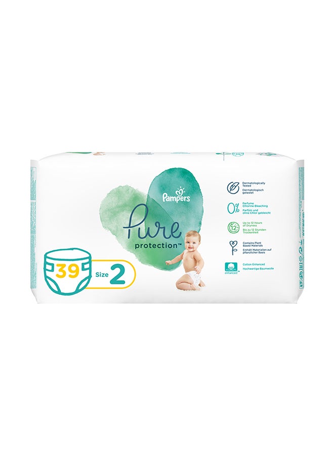 Pampers Pure Protection Diapers, Size 2, 4 - 8 Kg, 39 Count - Dermatologically Tested - Image 1
