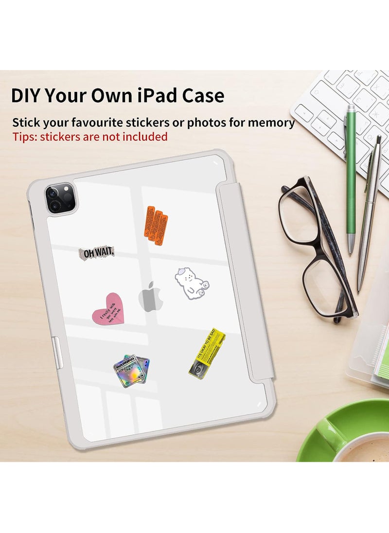 Case Cover For Apple iPad Pro 11 inch (2022/2021/2020/2018) Generation with Pencil Holder, [Support Apple Pencil Charging and Touch ID], Clear Transparent Case with Auto Wake/Sleep