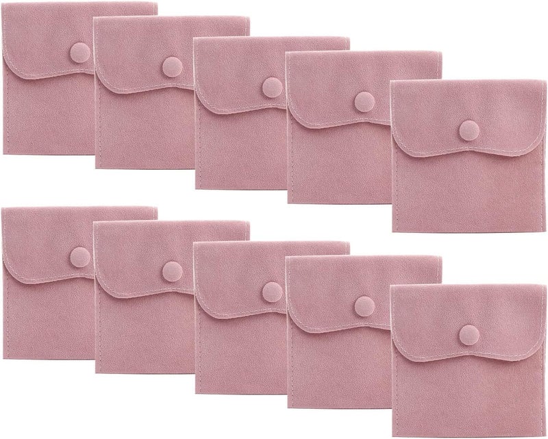 Hsiwto Pack of 10 Velvet Jewelry Pouch Storage Bags Portable Jewelry Gift Bag With Snap Button, Large Pink - Image 1
