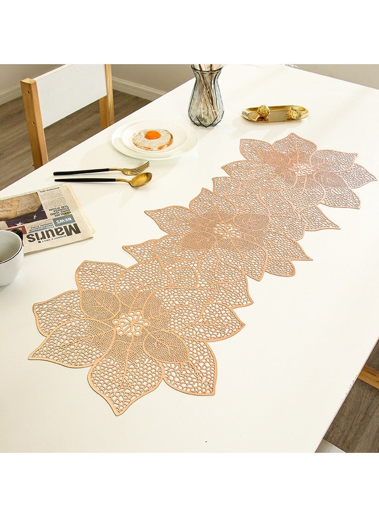 فلاي رود مفارش طاولة ذهبية مقاس 36 بوصة، مفرش طاولة مقاوم للحرارة على شكل زهرة، مفرش طاولة من الفينيل مقاوم للماء وقابل للغسل لحفلات الزفاف والولائم وأعياد الميلاد والحفلات والمطاعم (زهرة على شكل وردة من الذهب الوردي) - Image 1