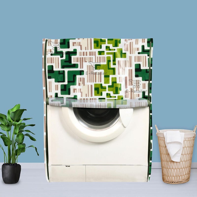 E-Retailer ERetailer Exclusive Polyester Combo Set of 1 Pc Front Load Washing Machine Cover and 1 Pc Foldable Laundry BagColorGreen Geometric Set Contains2 Pcs  - Image 2