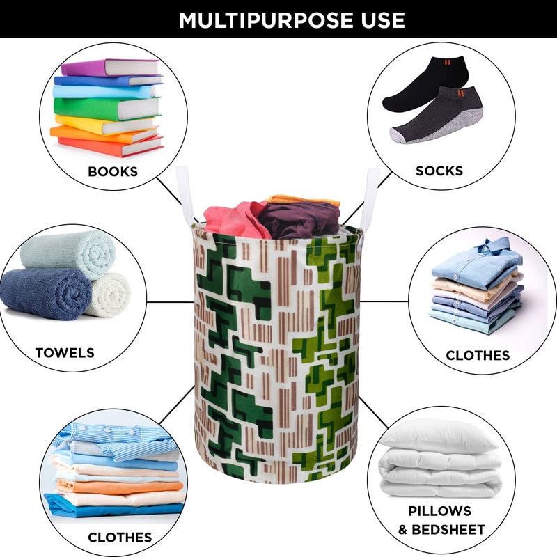E-Retailer ERetailer Exclusive Polyester Combo Set of 1 Pc Front Load Washing Machine Cover and 1 Pc Foldable Laundry BagColorGreen Geometric Set Contains2 Pcs  - Image 5